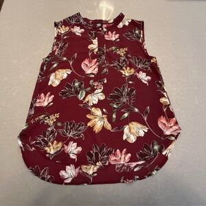 Women's Sleeveless Maroon Flowered Bobeau (Nordstrom) Polyester Large Blouse EUC
